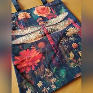 Floral Dragonfly Tote Bag